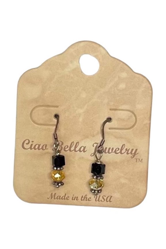 Black Cube  Yellow Crystal Sphere Stainless Steel Dangle Earrings | Modern  Chic