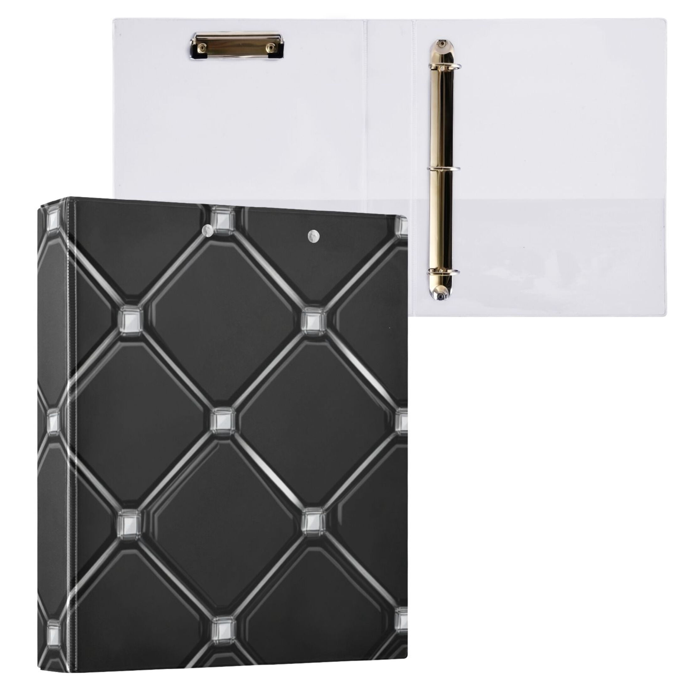 Black Cubes 3 Ring Binders 1.5 inch Hardcover File Folders with Interior Pockets A4 Size Organizer for School Office Hospital