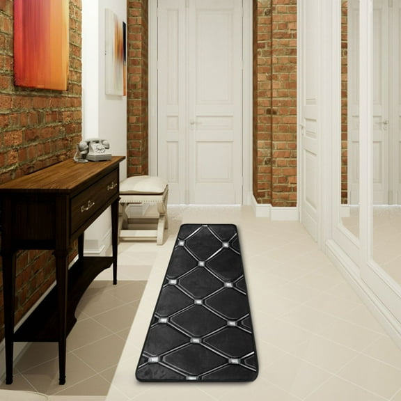 Black Cubes Runner Rug Non Slip 7224 in Ares Rugs for Bedroom Bathroom Living Room
