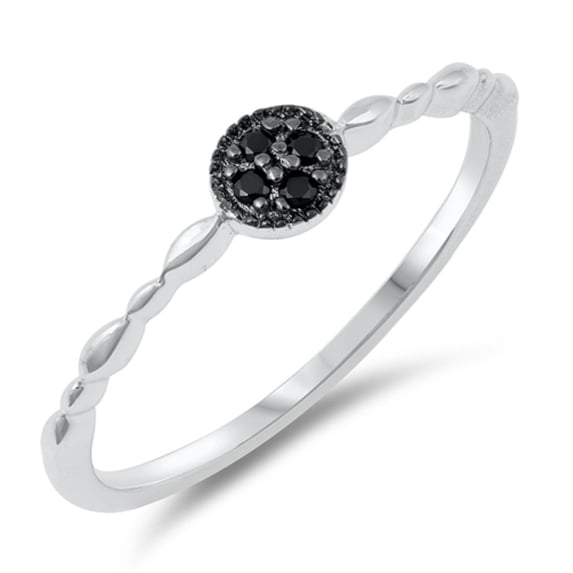 Black Cubic Zirconia Beaded Center Ring Sterling Silver Size 6