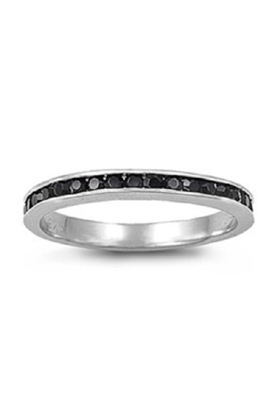 Black Cubic Zirconia Eternity Ring Sterling Silver Size 10