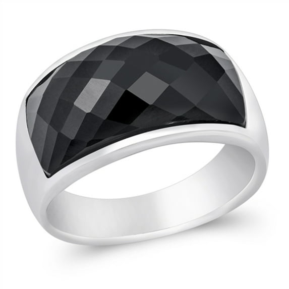 Black Cubic Zirconia Faceted Bar Solitaire Ring .925 Sterling Silver Band Jewelry Female Male Size 6