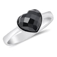 thumbnail image 1 of Black Cubic Zirconia Faceted Heart Solitaire Ring .925 Sterling Silver Band Jewelry Female Size 8, 1 of 4
