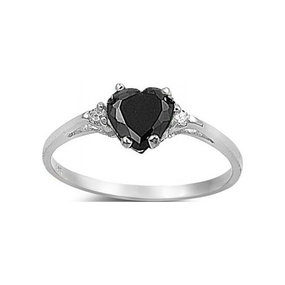 Black Cubic Zirconia Heart Promise Ring 925 Sterling Silver Size 4