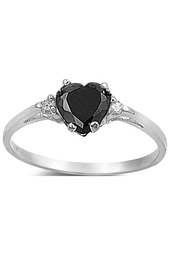 Black Cubic Zirconia Heart Promise Ring 925 Sterling Silver Size 6