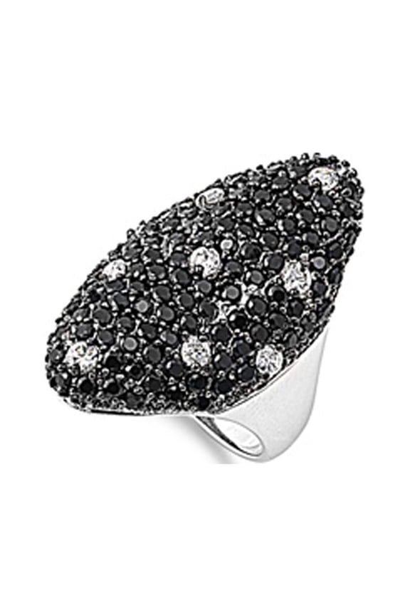 Black Cubic Zirconia Iced Out Statement Deco Ring .925 Sterling Silver Band Jewelry Female Size 8