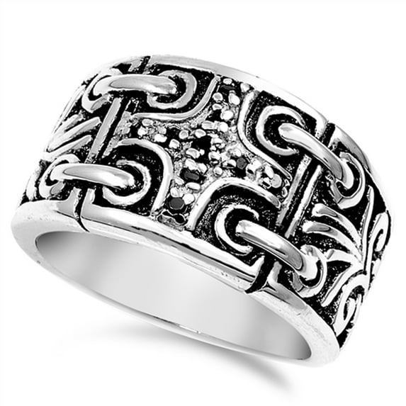 Black Cubic Zirconia Men's Cross Link Tribal Ring .925 Sterling Silver Band Jewelry Female Size 9