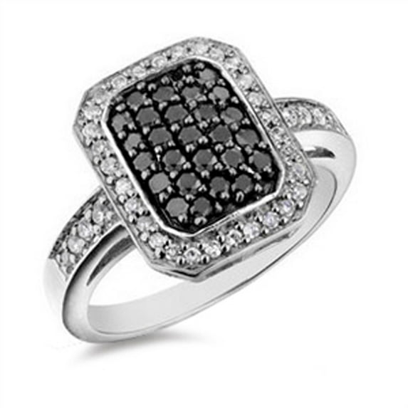 Black Cubic Zirconia Micro Pave Halo Wedding Ring .925 Sterling Silver Band Jewelry Female Size 6