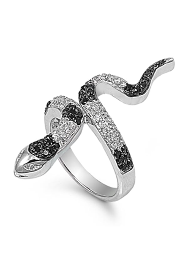 Black Cubic Zirconia Micro Pave Snake Ring .925 Sterling Silver Band Jewelry Female Male Size 10