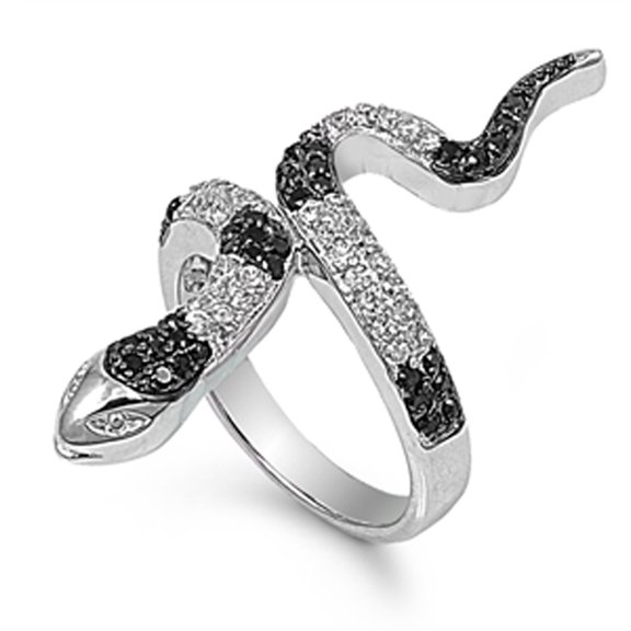 Black Cubic Zirconia Micro Pave Snake Ring .925 Sterling Silver Band Jewelry Female Male Size 5