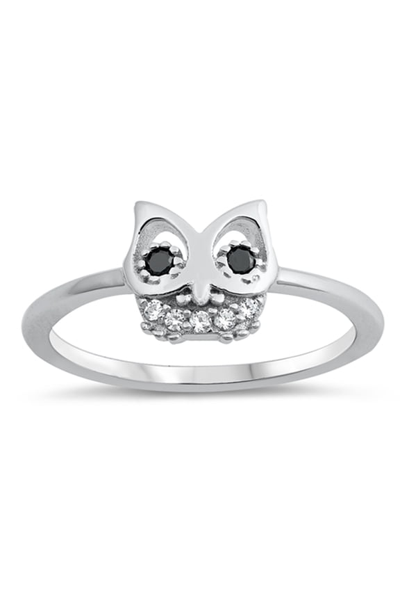 Black Cubic Zirconia Owl Animal Bird Nature Ring .925 Sterling Silver Band Jewelry Female Size 6