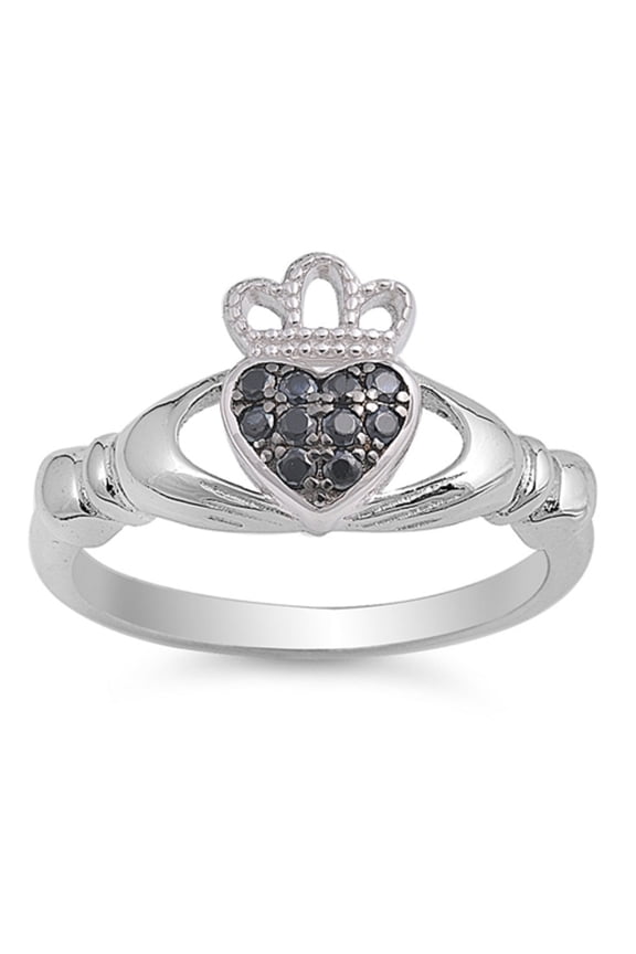 Black Cubic Zirconia Pave Love For The Crown Ring Sterling Silver 925