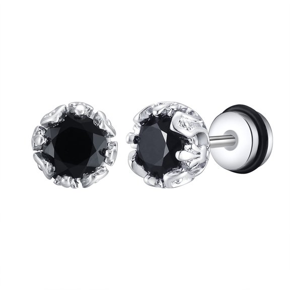 Black Cubic Zirconia Stud Earrings for Men-Stainless Steel Mens Black Earrings, Nickel Free Hypoallergenic Stud Earrings Jewelry