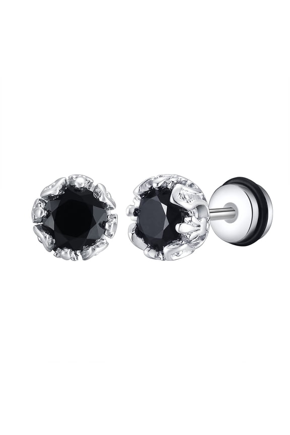 Black Cubic Zirconia Stud Earrings for Men-Stainless Steel Mens Black Earrings, Nickel Free Hypoallergenic Stud Earrings Jewelry