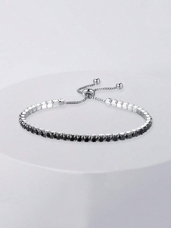 Black Cubic Zirconia Tennis Bracelet With Adjustable Slide Lock
