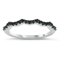 Black Cubic Zirconia Wave Thin Stacking Accent Ring .925 Sterling Silver Band Jewelry Female Size 10