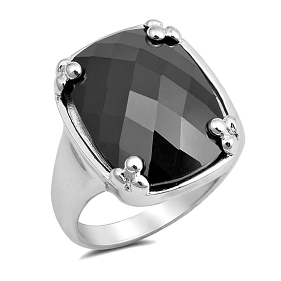 Black Cubic Zirconia Wide Bead Cluster Ring .925 Sterling Silver Band Jewelry Female Male Size 6