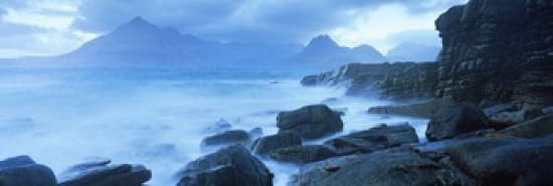 Black Cuillin and waves at coast Elgol Isle of Skye Inner Hebrides Highlands Region Scotland Canvas Art - Panoramic Images (36 x 12)