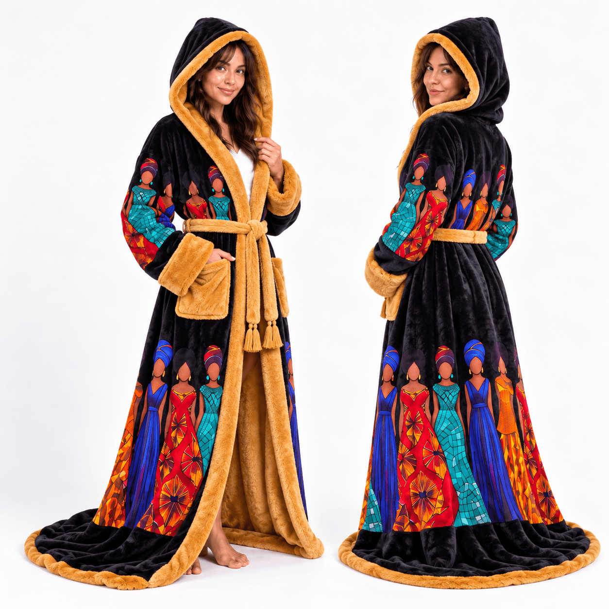 Black Culture Heated Robe for Adults - African Art Hooded Wearable ...