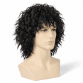 Men's Rocker Image Black Curly Wig For Men 70s 80s Rocker Costume Wigs Short Heat ...