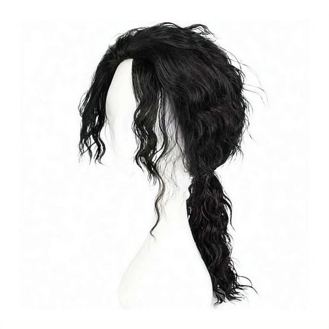 Black Curly Wig for Men 70s 80s Rocker Costume, Long Wavy Synthetic Hair for Halloween Party Retro Cosplay, Stage Performance