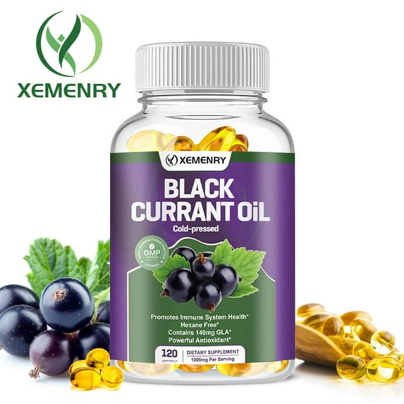 Black Currant Oil 1000mg - GLA Gamma Linolenic Acid - Support Brain, Skin, Nails & Heart Health - 120 Capsules