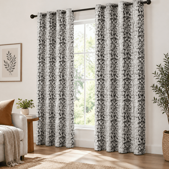 Doctor Set Printable Black Curta96 Inch Length For Living Room 2 Panel Set Grommet Damask ...