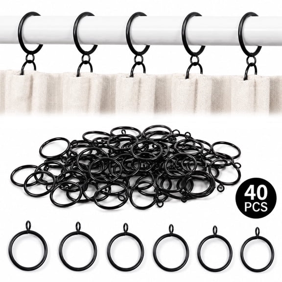 Black Curtain Rings with Eyelets,Metal Drapery Rings with Eyelet for Up to 1-1/4 Inch Curtain Rod,1.5 Inch Inner Diameter,40 Pcs