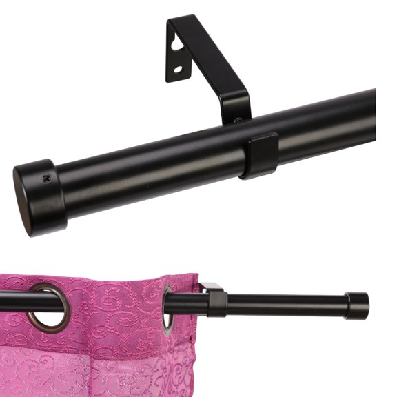 Black Curtain Rod Set Adjustable Curtain Rods Modern Curtain Rod, 18"-45", Black