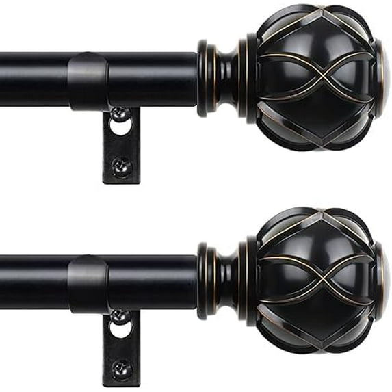 Black Curtain Rods 2 Pack, Curtain Rods for Windows 48 to 84 Inch, 3/4 ...