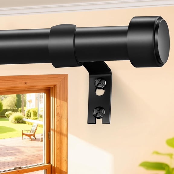 Black Curtain Rods 72-144 Inch, 1" Heavy Duty Extra Long Adjustable Wall Mount Drapery Rod, Telescoping Sectional Design for Large Windows, Outdoor Patio, Modern End Cap Finials