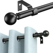 Black Curtain Rods, Adjustable Length, Diameter 6/8 Inch, 100% Mental,Single Drapery Rod 18 to 128 inches (1.5-10.7 Feet),for Windows 16 to 124 inches