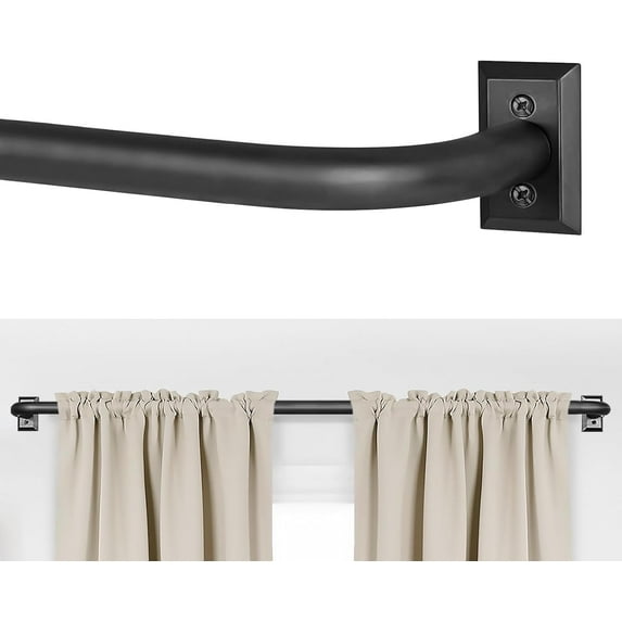 Black Curtain Rods, Room Darkening Curtain Rod for Windows 66 to 120 Inches(5.5-10Ft), Wrap Around Curtain Rods, Adjustable Heavy Duty Blackout Drapery Rods, Window Treatment Rod, Matte Black