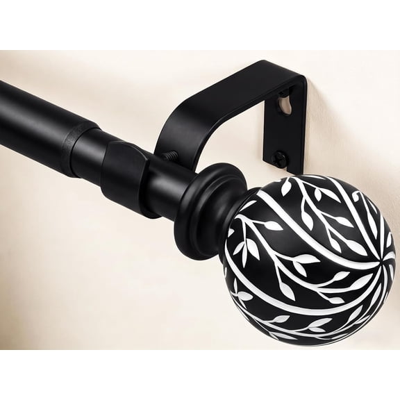 Black Curtain Rods for Windows 18 to 45 Inch, 1" Adjustable Heavy Duty Drapery Rod Decorative Curtain Rods with Finials Window Treatment Rods for Kitchen Farmhouse Bedroom Patio
