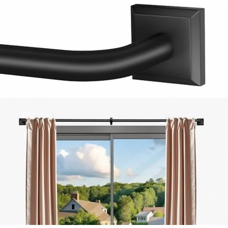 Black Curtain Rods for Windows 28-48Inch Heavy Duty French Return Rod, Wrap Around Blackout Curtain Rods, Adjustable Room Darkening Drapery Rod for Bedroom, Living Room, Sliding Door & Outdoor Patio