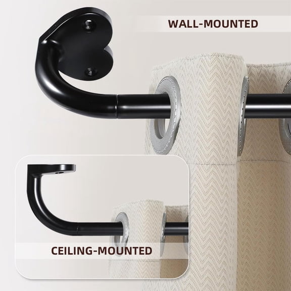 Black Curtain Rods For Windows 32 To 150 Inch Adjustable Blackout Rod Fobedroom Outdoor 3/4 Diameter Bedroom Kitchen And Patio No Rust (black 32''-150'')