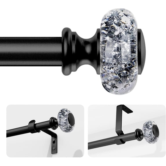 Finials Black Curtain Rods for Windows 32-72 Inch: 1 Inch Adjustable Acrylic ...