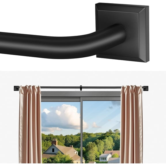 Black Curtain Rods for Windows 48-90Inch Heavy Duty French Return Rod, Wrap Around Blackout Curtain Rods, Adjustable Room Darkening Drapery Rod for Bedroom, Living Room, Sliding Door & Outdoor Patio