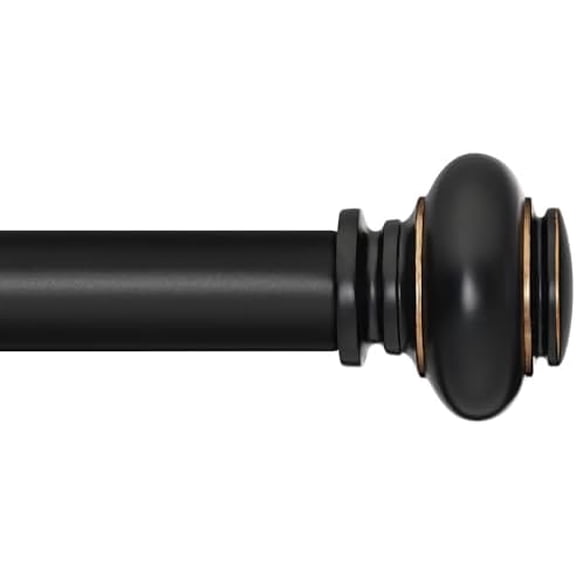 Black Curtain Rods for Windows 66 to 120 Inches Adjustable Decorative 1 Inch Diameter Single Window Curtain Rod Set with Classic Finials, Black with Gold Finishing