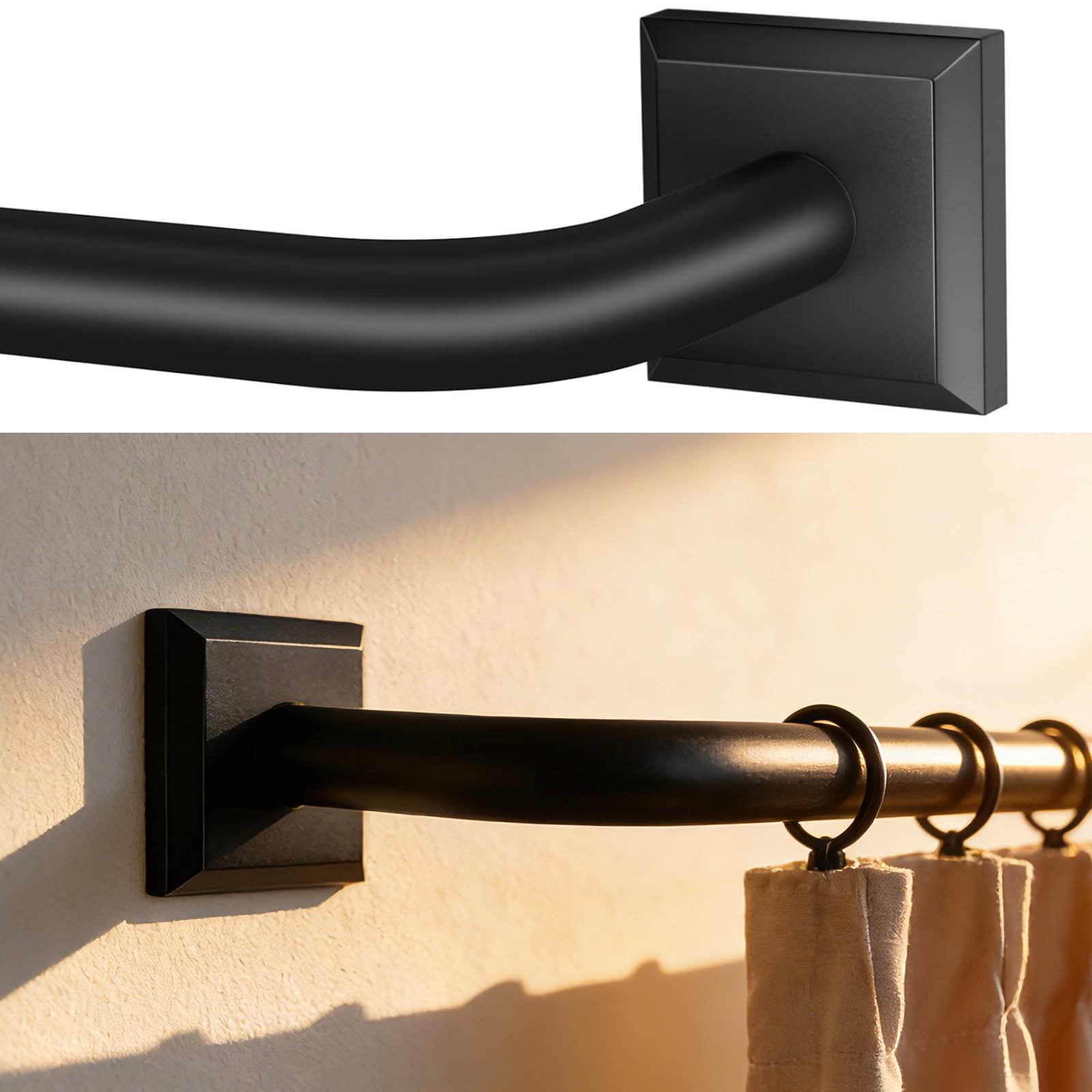 Black Curtain Rods for Windows 66-120Inch Heavy Duty French Return Rod, Wrap Around Blackout Curtain Rods, Adjustable Room Darkening Drapery Rod for Bedroom, Living Room, Sliding Door & Outdoor Patio