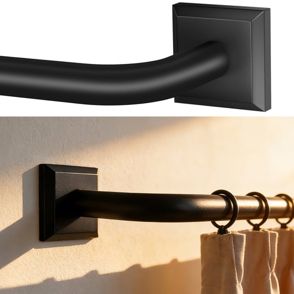 Black Curtain Rods for Windows 66-120Inch Heavy Duty French Return Rod, Wrap Around Blackout Curtain Rods, Adjustable Room Darkening Drapery Rod for Bedroom, Living Room, Sliding Door & Outdoor Patio
