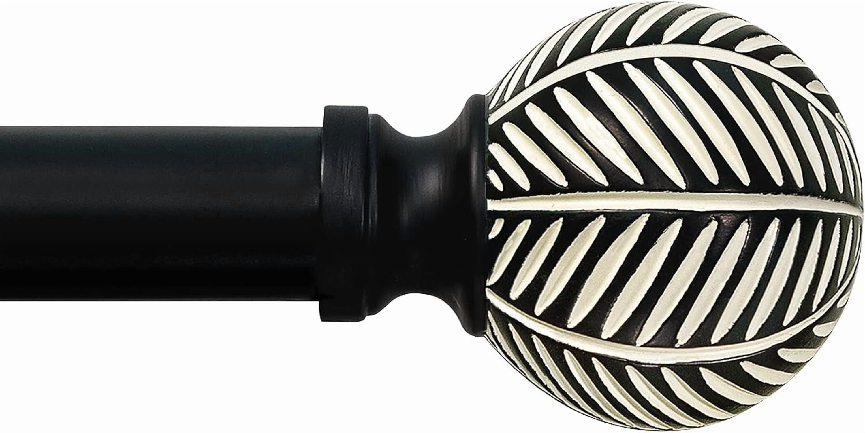Black Curtain Rods for Windows: 1 Inch Diameter Adjustable Drapery Rods 72" to 144", Heavy Duty Window Curtain Rod with Leaf Pattern Finials