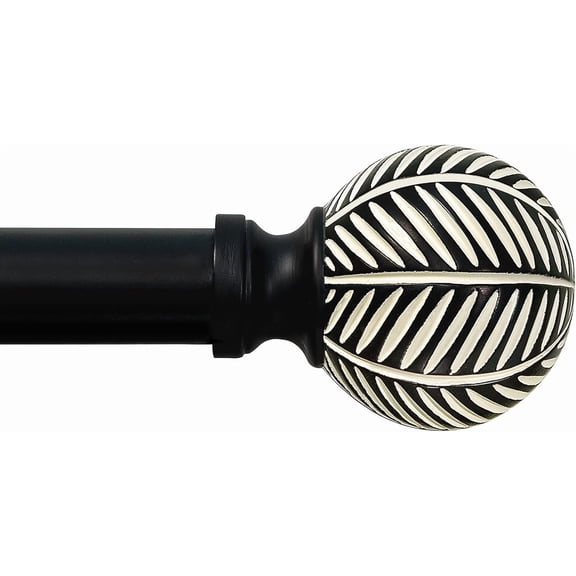 Black Curtain Rods for Windows: 1 Inch Diameter Adjustable Drapery Rods 72" to 144", Heavy Duty Window Curtain Rod with Leaf Pattern Finials