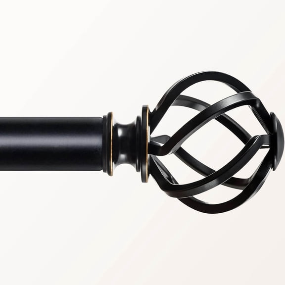 Black Curtain Rods for Windows, Adjustable Decorative Curtain Rod, Single Drapery Rod with Twisted Cage Ends