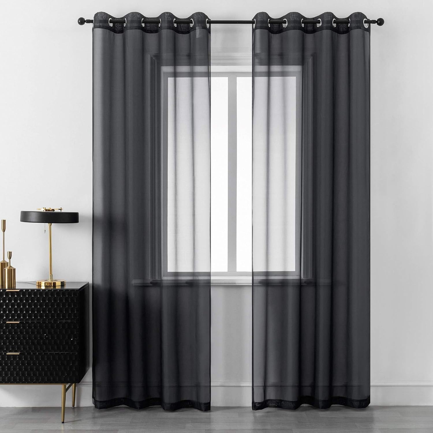 Black Curtains 108 Inches Long for Living Room 2 Panels Grommet Window