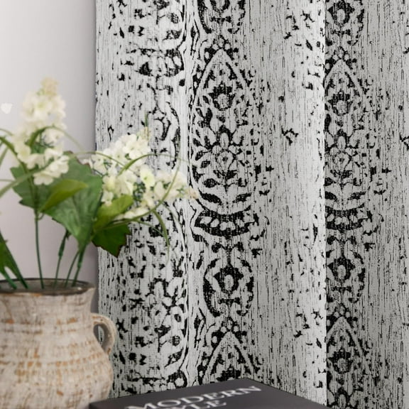 Black Curtains 96 Inch Length for Living Room 2 Panel Set Grommet Damask Medallion Patterned Light Blocking Window Curtain Drapes for Bedroom,52x96 Inches Long