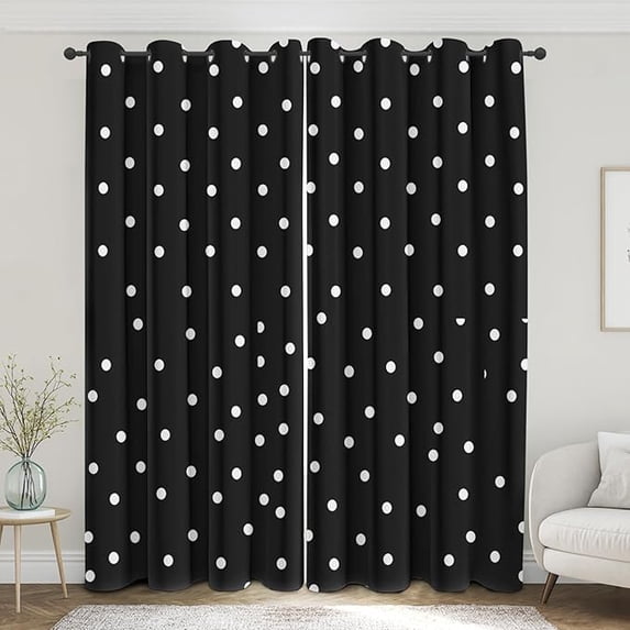 Black Curtains, White Polka Dots Blackout Curtain Thermal Insulated ...