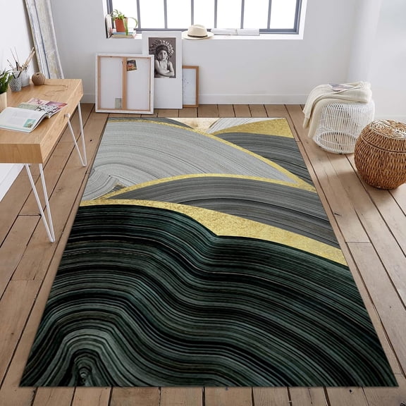 Black Curved Line Area Rug, 3D Custom Area Carpet, Bedroom Rug Clear Pattern And No Fading Suitable For Living Room Study Bedroom Kitchen Dining Room 5x6ft