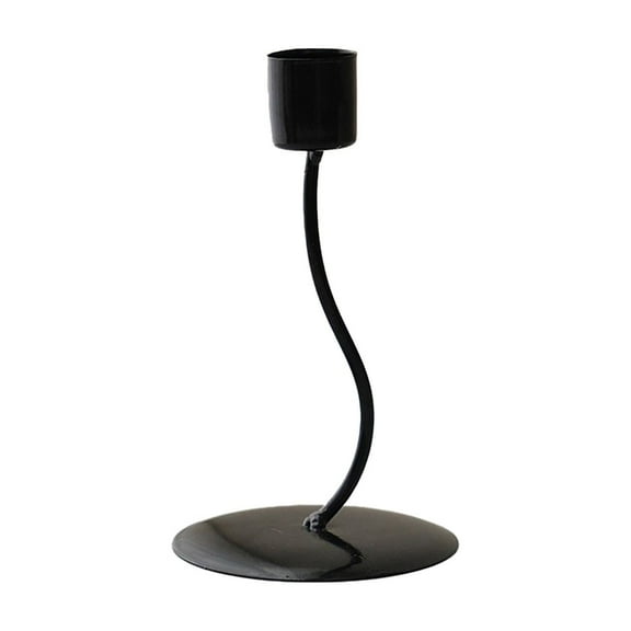 Black Curved Metal Candle Stand, One-Holder Candelabra With Wide Base, Elegant Design And Sturdy Build For Dining Table, Event And Home Decor, 6.1X3.54X1.18In 0.13Lb