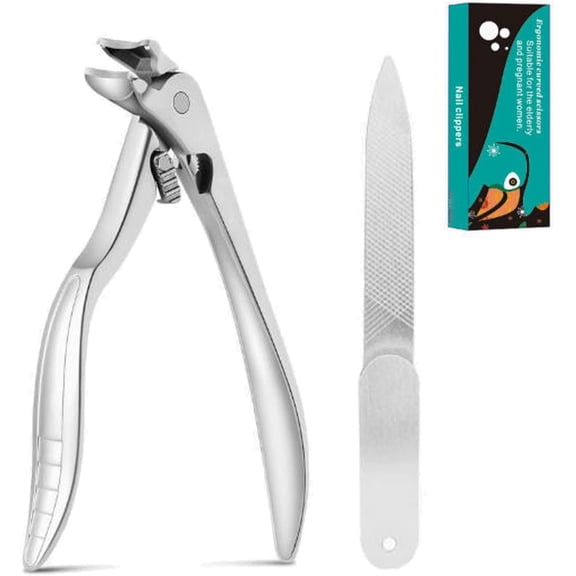 Black Curved Nail Clipper Ergonomic & Easy for Seniors, Black Anti Slip Grip Gear Lock Nail Clipper, Non-Slip Long Handle Nail Clippers for Seniors & Thick Nails (A)